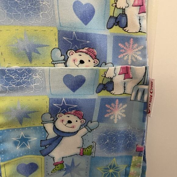 White Cross Scrub Top Polar Bear Snowflakes Christmas Winter Holiday Print Small - Picture 8 of 8